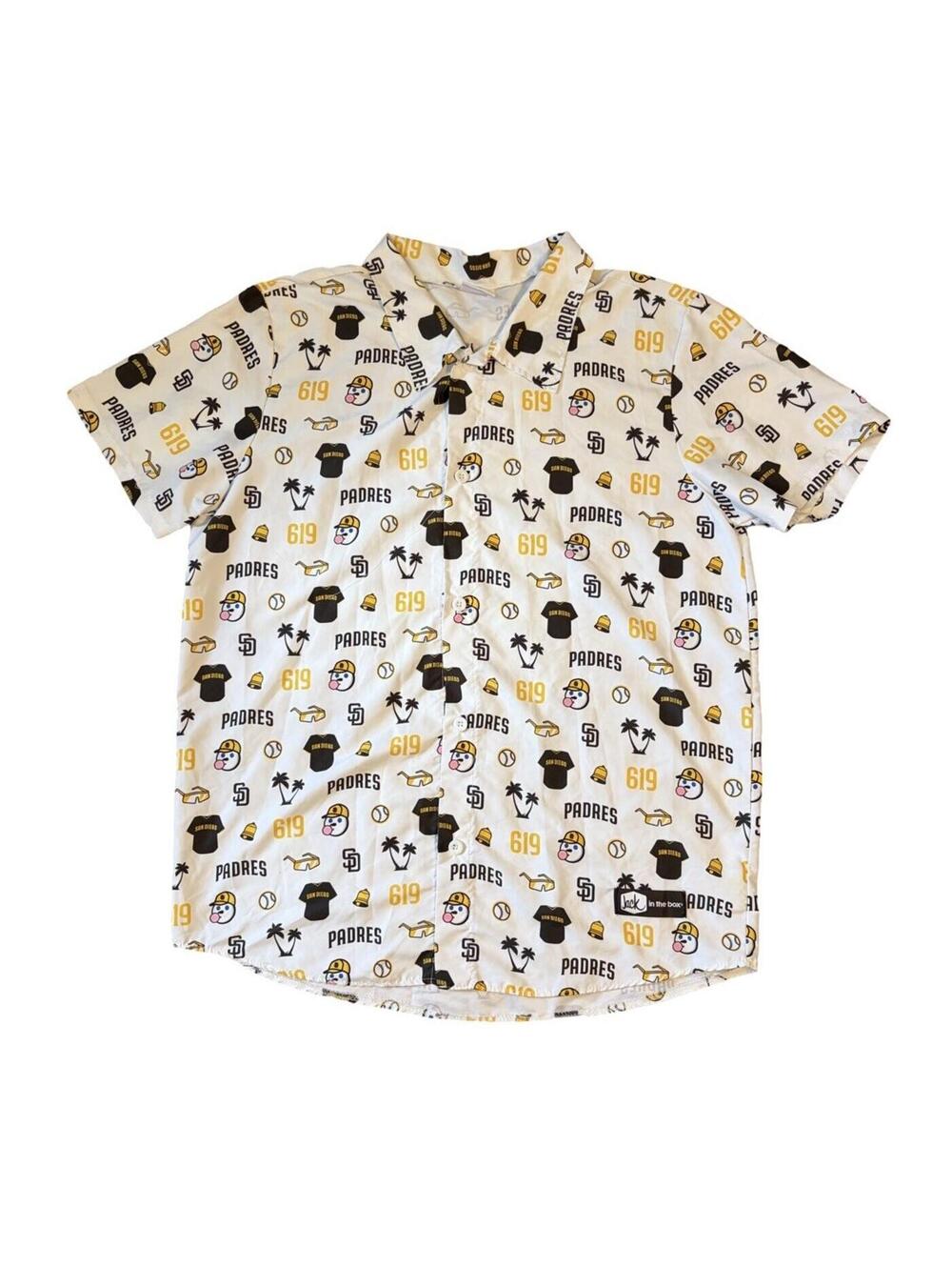 San Diego Padres Hawaiian Button Down Shirt Jack In The Box BDA Men’s Size XL